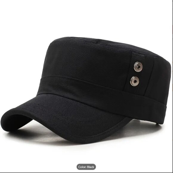 Accessories - NWOTWomen's Military-Style Flat Brim Cap-Adjustable, Breathable Polyester, Black